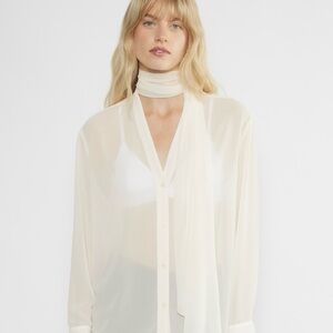 Aritzia Cream Sheer Blouse with Scarf Detail